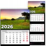Plaka_TY Háromrészes naptár 2026 Irodai év Falra akasztható Természet Tájkép Minták (Kalendarz Ścienny 26 Pejzaż Wzory)