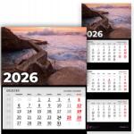 Plaka_TY Háromrészes Naptár 2026 Irodai Év Falra Akasztható Természet Hullámok Minták (Kalendarz Ścienny 26 Fale Wzory)