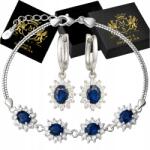 Mennica Świdnicka Női Ezüst Fülbevaló és Karkötő Szett Zafír Ezüst 925 Ajándék (Kolczyki Próba 925 Długie Vintage Damskie)