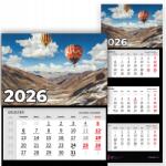 Plaka_TY Háromrészes Naptár 2026 Irodai Év Falra Akasztható Természet Léggömbök Minták (Kalendarz Ścienny 26 Balony Wzory)