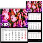  Háromrészes Falinaptár 2026 Virágok Rózsaszín Lila Ajándék MIX Minták (Kalendarz Ścienny 2026 KWIATY RÓŻ FIOLET)