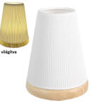 Clayre & Eef Csíkos fehér porcelánbúrájú mécsestartó fa aljjal, 9x11cm (6CE1836)