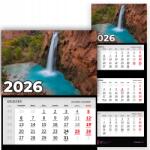 Plaka_TY Háromrészes naptár 2026 Irodai év Falra szerelhető Természet Vízesés Minták (Kalendarz Ścienny 26 Wodospad Wzory)