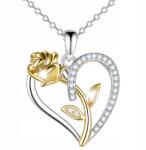 Larezo Nyaklánc 925 Szív Arany rózsa szív cirkóniákkal Virág strassz szív (srebrny łańcuszek z zawieszka wisiorek sm0653)