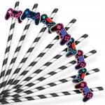  Papír Szívószál Szülinapi Dekoráció Gamer Gambling Gamepad Játékok 8 db (SŁOMKI LEGAL NR 16)