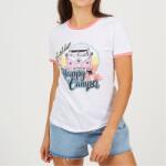 Brave Soul Дамска тениска Brave Soul Womens Happy Camper Graphic Ringer T-shirt - White/Coral