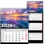 Plaka_TY Háromrészes Fali Naptár 2026-re Függő Irodai Tenger Minta Mix (Kalendarz Rok 2026 Morze Wzory)