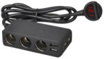 Automax Nagy teljesítményű szivargyújtó elosztó 3-as 12/24V 4 USB csatlakozóval (digitális kijelző) (AM0375)