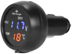 Autolife 13207 USB-s autós töltő, voltmérővel és LCD digitális hőmérővel, szivargyújtó csatlakozás 12/24V (13207) - akcio-shop
