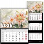 Plaka_TY Háromrészes Falinaptár 2026-es évre Függő Irodai Liliom Mix Minták (Kalendarz 2026 Rok Lilie Mix Wz)
