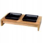 TRIXIE Tál szett, kerámia/fa , 2 × 0.4 l, 36 × 19 × 7 cm, tálak: fekete (24821)