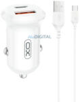 XO autós töltő CC69 PD 30W QC 1x USB 1x USB-C fehér + kábel USB - USB-C - bluedigital