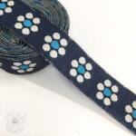  Szalag Jeans flowers turqoise