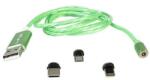 LTC Cablu 1M 3IN1 tip C/IPHONE/MICRO USB iluminat LED verde LTC MAGIC-CABLE-G (MAGIC-CABLE-G)