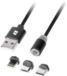 Rebel 3in1 Mágneses kábel, USB/USB-C, 100 cm, Fekete (RB-6004-100-B-doweryfikacji)