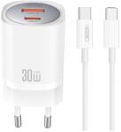 XO hálózati töltő CE21 PD 30W 1x USB-C 1x USB fehér + kábel USB-C - USB-C