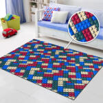 Print Traversa Camera Copii Festonata Surfilata, Model Lego, Tesatura Plata, Latime 4m, Marime 400 x 800 cm, Multicolor, Antialergic, Polipropilena, Gradinita, Cresa, Loc de Joaca Covor