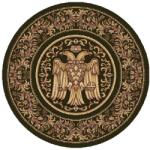 LOTOS Covor Rotund Bisericesc Lotos 15032-310, Imprimeu cu Vultur Bicefal, Marime 200 x 200 cm, Verde, Inaltime Fir 8 mm, Antialergic, Polipropilena, Manastire, Biserica, Altar, Naos, Pronaos, Capela Covor