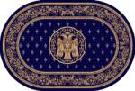 LOTOS Covor Oval Bisericesc Lotos 15077-810, Imprimeu cu Vultur Bicefal, Marime 200 x 300 cm, Albastru, Inaltime Fir 8 mm, Antialergic, Polipropilena, Manastire, Biserica, Altar, Naos, Pronaos, Capela Covor