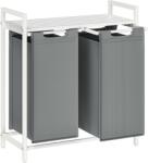 VASAGLE Szennyeskosár, 2 Rekeszes, Szennyeskosár Polccal, Fehér