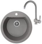 Laveo DAFNE SET szürkeGránit mosogató: egykör, Szín: szürke, szürke álló csappal, SRDA_580T (SRDA_580T)