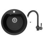 Laveo DAFNE SET fekete Gránit mosogató: egykör, Szín: fekete, Fekete álló csappal, SRDA_780T (SRDA_780T)
