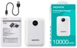 ADATA Power Bank 10000mAh C100 Fehér, Digitális kijelző PC10022-12WH (PC10022-12WH)
