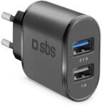 SBS TETR2USB21AFAST 2x USB Type-A Hálózati Töltő - 10 W, Fekete (TETR2USB21AFAST)