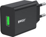 BWOO Hálózati töltőfej, 1x USB, 2.4A / 12W, fekete, BWOO BO-CDA249