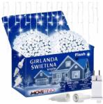 Sternhoff 12 m-es 300 LED-es hálózati adapteres jégcsap hosszabbítható fényfüzér, fehér kábeles, hideg fehér-csillogó Hideg fehér effekttel, IP44 (SDH1378-S3FZ)