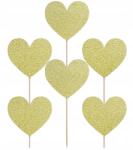 Party Deco Topper muffin dekoráció 11cm arany csillámos szív 6 db-os szett (PD-KPM22-019B)