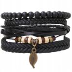 EdiBazzar Férfi karkötő szett bőr boho levél medállal és gyöngyökkel (5905884062920)