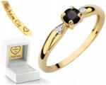 ZŁOCISTO Arany Gyűrű Fekete Gyémánttal 585 Sárga Arany Ingyenes Gravírozás Ajándék (DLA DZIEWCZYNY NARZECZONEJ)