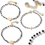 EdiBazzar 3 darabos karkötő szett, gyöngyökkel, sebészeti acélból, arany színű szív, kereszt, lóhere (Zestaw bransoletek koraliki stal chirurgiczna)