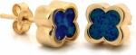 Lovrin Arany fülbevaló 585-ös finomságú, négylevelű lóhere virág kék kővel, stekkeres (stiftes) kivitel, 14 karátos
