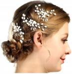  Esküvői hajtű gyöngyökkel, kristályokkal, ezüst színű ágacska dísz (N1)