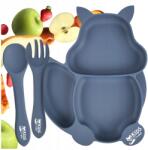 EVI Szilikon tányér tapadókoronggal Mókus étkezés tanulása Blw evőeszközök (evi_kidplate_SQ_blue)