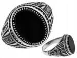 Lovrin Nagy méretű, ovális, 925-ös ezüst gyűrű fekete kővel, markazitokkal, divatos r29 (Lovrin)
