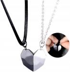  Mágneses Szív Nyakláncok acél fekete szíjjal Pároknak Két fél (Naszyjniki Magnetyczny Serce stalowy)