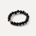 Giorre Rugalmas gyűrű ezüst 925 aranyozott fekete kövek gömb arany (5905804384316)