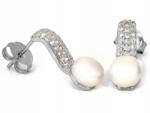 Lovrin Ezüst 925 fülbevaló stekkeres, gyönggyel és cirkónia kövekkel, 2.65g, fehér gyöngy