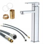  Mosdó Csaptelep Magas Pultra Szerelhető Fürdőszoba Króm Négyzet Csaptelep Ezüst (6002122)