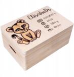 Creative Deco Gravírozott emlékdoboz fából, ajándék születésre, mérföldkő adatokkal, 30x20x14 cm (JANCDSD130CUSTOMLIONFBM)
