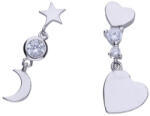 Lovrin 925-ös ezüst fülbevaló, sima csillag és szív alakú, cirkónia köves, bedugós (Lovrin 68508)