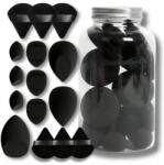 EdiBazzar 15 darabos sminkszivacs készlet tégelyben, blender, púderpamacs, fekete (Zestaw czarnych gąbek do makijażu w słoiczku)