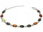 Lovrin Elegáns, 925-ös ezüst, elemes karkötő többszínű borostyánkövekkel (Lovrin 108722)