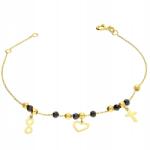 Lovrin Női arany karkötő 375-ös finomságú, végtelen jellel, szívvel, kereszttel és golyókkal a láncon (lovrin)