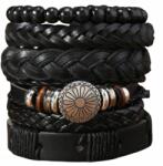 EdiBazzar Férfi bőr karkötő szett, fém díszítéssel, elegáns gyöngyökkel (5905884062968)