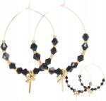 EdiBazzar 18K arannyal bevont karika fülbevaló, sebészeti acél, fekete, lógó gyöngyökkel