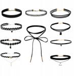 EdiBazzar Nyaklánc Szett 10db bőr szíj celebritás choker boho női punk fekete (N15)
